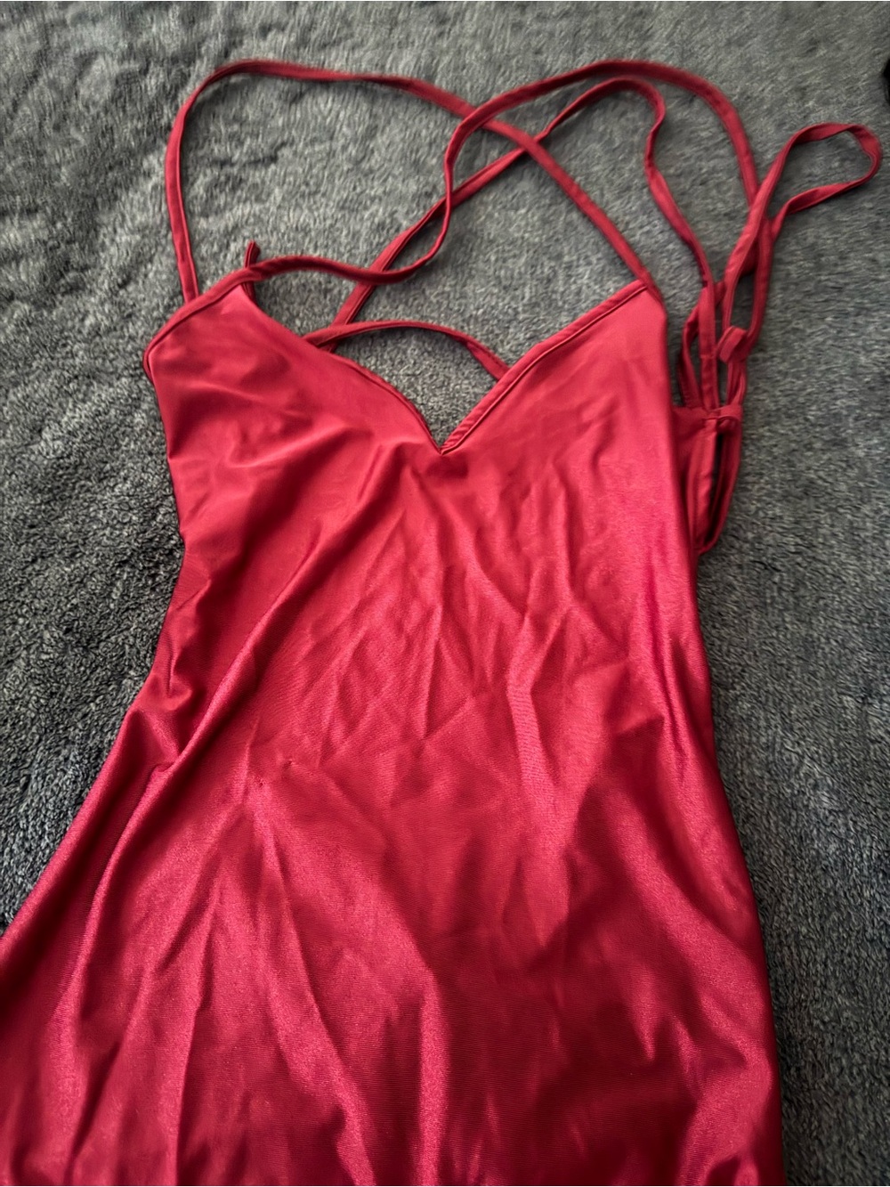 Red Satin Floor Length Dress with Strappy Back